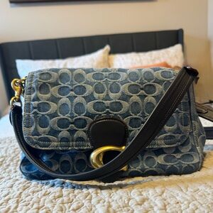 Stylish Coach Tabby Signature Logo Denim Shoulder Bag